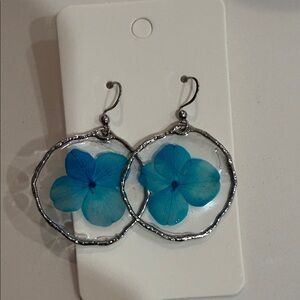 Silver and Blue Floral Earrings handmade resin
